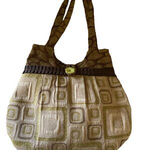 Handcrafted Green Brown Recycled Upholstery Fabric Purse w/Button Closure